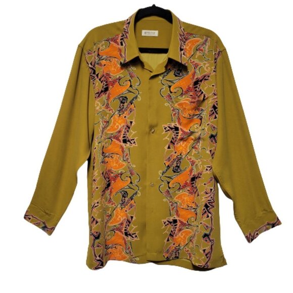 Men's Mustard Yellow Batik Long Sleeve Shirt - Picture 1 of 7